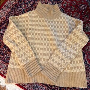 Everlane Yellow/Beige Wool Checkered Turtleneck Sweater